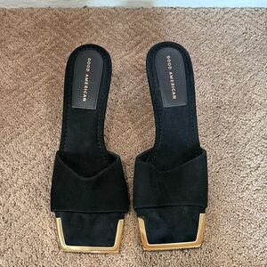 Good American Black Mules with Gold Trim